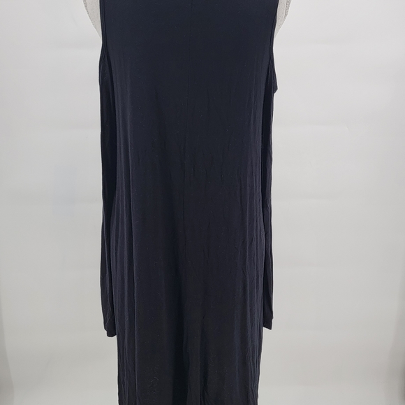 Reborn J Womens Size Large Black Cold Shoulder Round Neck Knee Length Dress - Picture 5 of 7